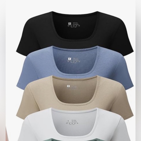 Amazon Tops - NIP/NWT 4 (FOUR) SHORT SLEEVE SQUARE NECK BODYSYUITS-S/1 each WH-BLK-BL-BR